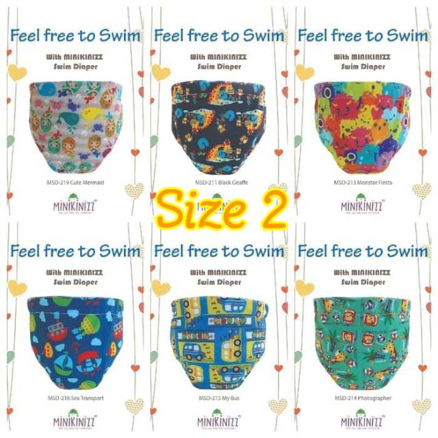 ผ้าอ้อมว่ายน้ําเด็ก ขนาด 2 (9-14กิโลกรัม) | Clodi Swim Diaper Minikinizz | กางเกงว่ายน้ําเด็ก