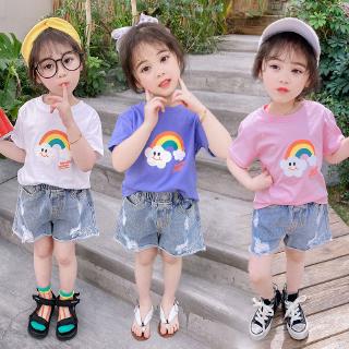 INS✿พร้อมส่ง ฤดูร้อนเกาหลีใหม่สาวน่ารักสายรุ้งเสื้อยืดแขนสั้น