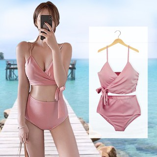 ชุดว่ายน้ำ ทูพีซ ผ้าสามเหลี่ยม สีชมพู สีดำ (103)