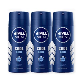 คุ้มสุดๆ NIVEA MEN COOL KICK SPRAY นีเวีย ดีโอ เมน คูลคิก สเปรย์ ระงับกลิ่นกาย ขนาด 50ml/ขวด ยกแพ็ค 3ขวด หอมเย็นสุดขั้ว