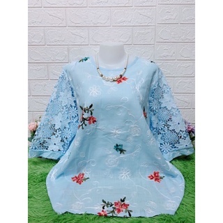  เสื้อคนอ้วน เสื้อคุณแม่ไซส์ เสื้อสาวอวบ ใหญ่อก52-54"ใส่ออกงานใด้ลายปักสวยแต่งลูกไม้ที่แขนมีหลายสีให้เลือกจ้า