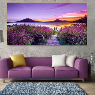 ภาพภูมิทัศน์สมัยใหม่ โปสเตอร์ลาเวนเดอร์ และภาพพิมพ์ ภาพวาดผ้าใบ ดอกไม้สีม่วง สําหรับตกแต่งบ้าน ห้องนั่งเล่น