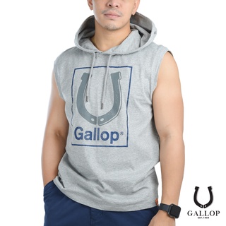 GALLOP : เสื้อฮู้ดแขนกุด  (SLEEVELESS HOODIE) GT9069 สี Grey-เทา