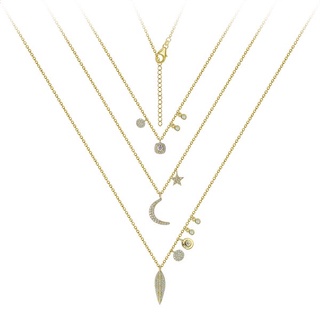 SILVER THAI  Gold Plated Silver 3 Layers Necklace with Cubic Zirconia เครื่องประดับแฟชั่นสร้อยคอโซ่ยาวจี้เลื่อมสีท