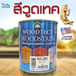 SALE !! สีย้อมไม้ WOODTECT WOODSTAIN #WS201 กึ่งเงา 1/4 G แกลลอน  ไม้สักกึ่งเงา