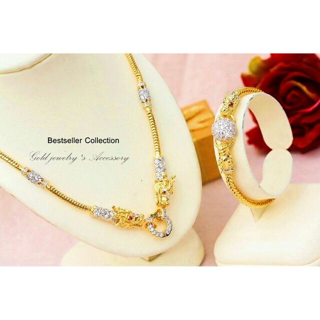 สร้อยคอ ข้อมือ ขั้วเพชร CZ มังกร 3 บาท  งานหุ้มทอง