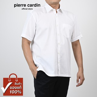 Pierre Cardin เสื้อเชิ้ตแขนสั้น Basic Fit รุ่นมีกระเป๋า ผ้า Cotton 100% [SJJ0231-W4]