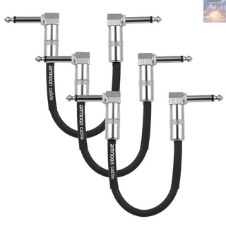 3-Pack Guitar Effect Pedal Instrument Patch Cable 15cm/ 0.5ft Long with 1/4 Inch 6.35mm Silver Right Angle Plug Black PVC Jacket