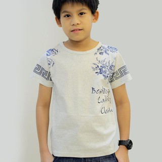 เสื้อเด็กชาย สกรีนลายชายแขน (สีเทา) รหัส BSS103