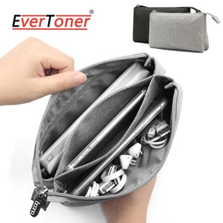 Evertoner กระเป๋าเก็บสายเคเบิล ฮาร์ดไดรฟ์ USB ผ้าออกซ์ฟอร์ดปลอม ผ้าลินิน แบบพกพา