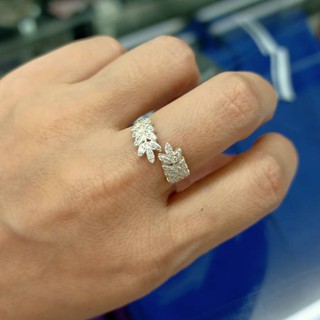 SWEET 16 แหวนเงินล้อมเพชรแฟชั่นเกาหลี R9 / 925 Sterling Silver Leaf Ring with CZ Diamonds Korean Fashion