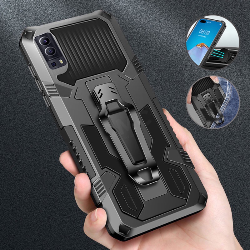 Vivo Y72 5G Y31 Y51 Y51a 2020 Y20 Y20S Y20i Y12S Y30 Y50 Y30i Y19 Y17 Y15 Y12 Y12i Y11 Hybrid ทนทานเกราะกันกระแทก Kickstand ฝาครอบเข็มขัดคลิป