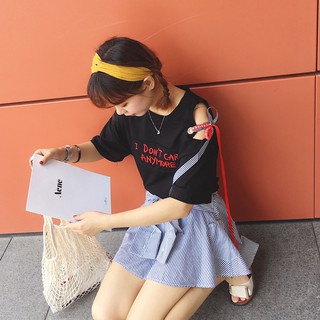 พร้อมส่ง เสื้อยืดผูกโบว์สไตล์เกาหลี