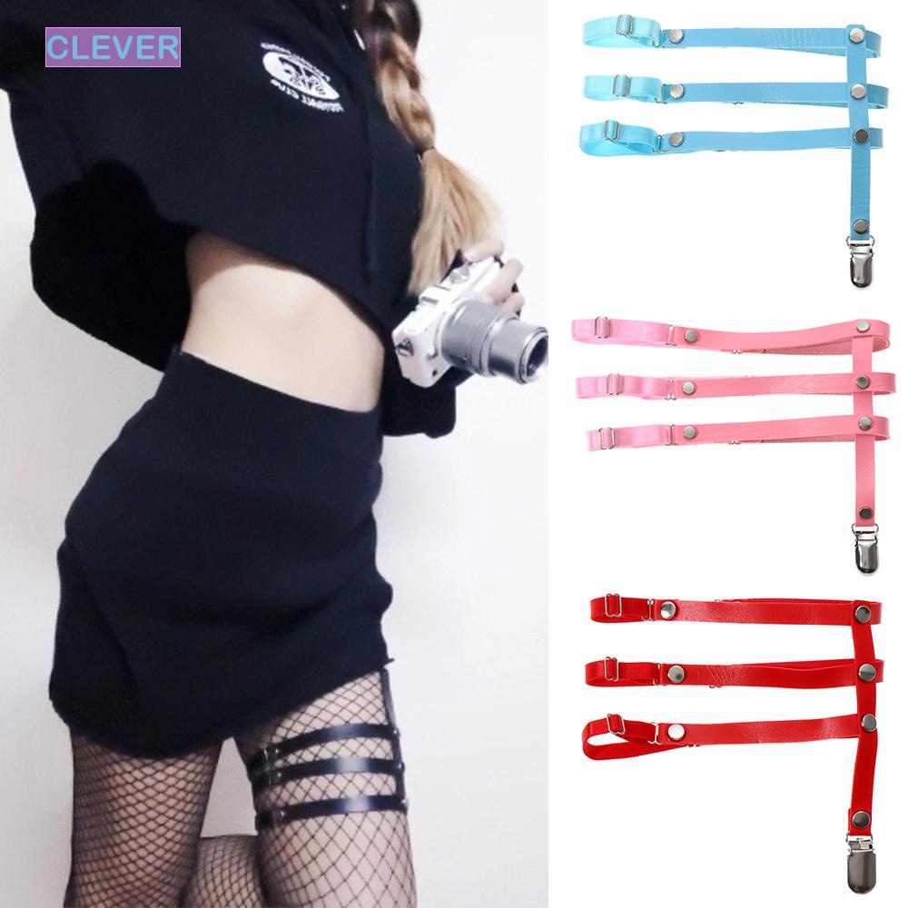 Clever Elastice Thigh Ring 3 Rows Leg Harness Garter Belt Pu Leather