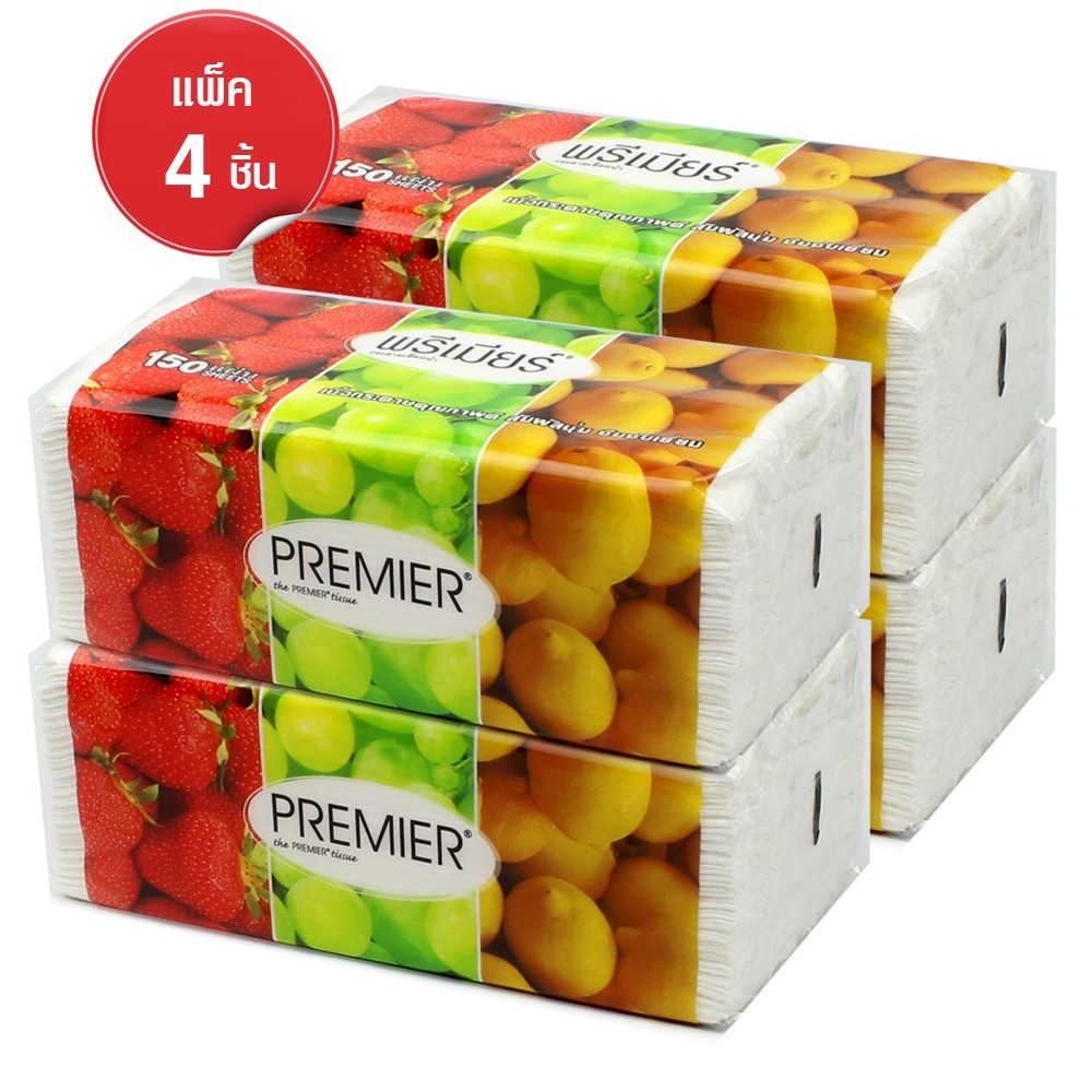 กระดาษทิชชู่ กระดาษเช็ดหน้า แพ็ค 4 ห่อ รุ่น Premier-Tissue-05a-June-Beam-4pcs-p