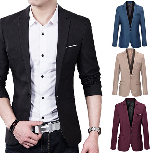 ชาย 's แบบขั้นตอน Collar Slim Blazer ธุรกิจอย่างเป็นทางการสวมสูท One Button