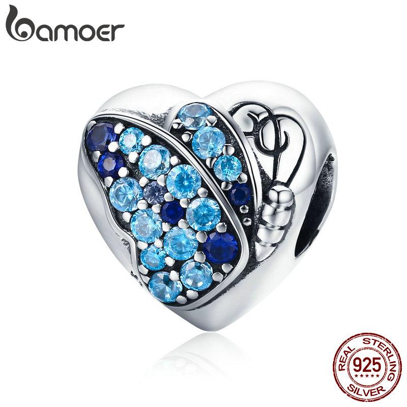 BAMOER Butterfly Flower Heart Charm Beads fit Bracelet&amp;Necklace Making 925 Sterling Silver SCC653