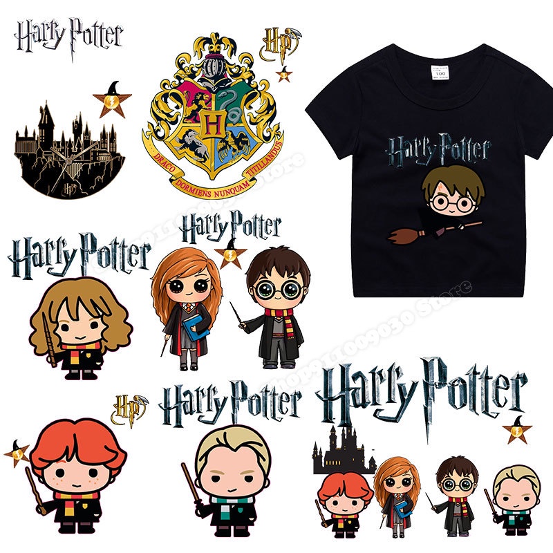 Harries Pottering เสื้อผ้าเหล็กบน Patch ล้างทําความสะอาดได้เสื้อยืด DIY ตกแต่งการ์ตูนความร้อนสติกเกอร์ Hoodie Applique ของขวัญ
