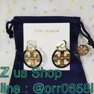 TORY BURCH MILLER ENAMEL SMALL HOOP EARRINGS.