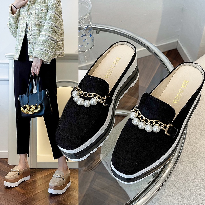 Elegant Chain ผู้หญิง Wedges รองเท้า 7 ซม.รองเท้าส้นสูงรองเท้า Comfy เดินรองเท้าขนาด 35-42