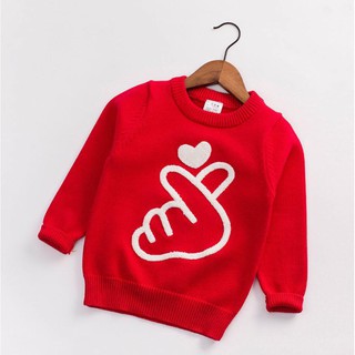 เสื้อกัหนาวเด็ก ไหมพรม สีแดง คอกลม