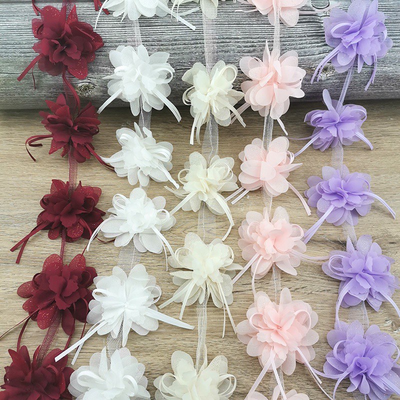ดอกไม้ ผ้าชีฟอง กว้าง 80 มม. แฮนด์เมด DIY สําหรับตกแต่งชุดเดรสเด็ก 10 ชิ้น ต่อม้วน
