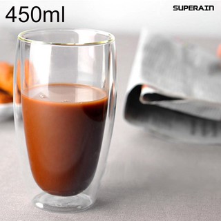 Super① Double Wall Glass Cup Office Coffee Tea Juice Water Mug