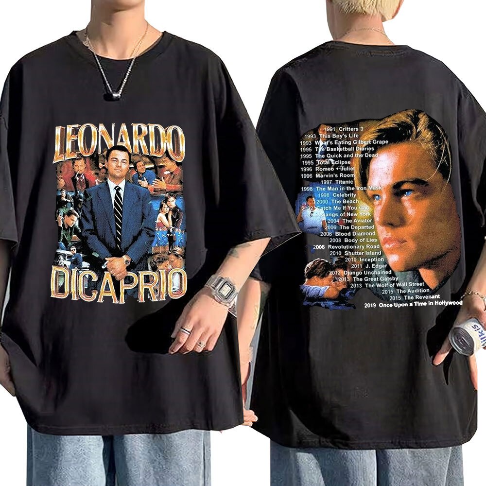 [COD]Marino ไม้มอร์วูด 90's Leonardo Leo DiCaprio Rap เสื้อยืดลําลอง แขนสั้น พิมพ์ลาย Leonardo DiCap