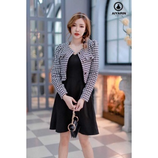 พร้อมส่ง 🚂S-4XL 🚅set เสื้อสูทเเขนยาว+มินิเดรส ทอลายชิโนริ🚈 aiyarin