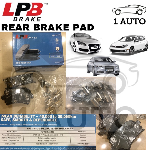 LPB E-PRO SEMI METALLIC ด้านหลังเบรค PAD AUDI TT MK2 8J3 8J9 2.0 AUDI A6 C6 2.0TFSI 2.4 VW GOLF MK5 
