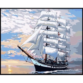 (สีกระปุก) DIY Paint by numbers ภาพระบายสีตามตัวเลข Clipper ship ไม่มีเฟรม