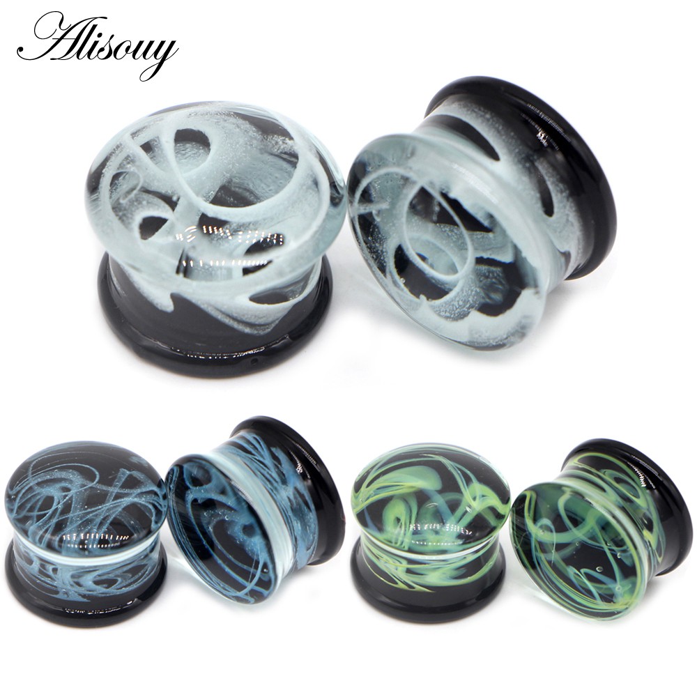 Alisouy 2PCS หลายสีแก้วหูปลั๊กอุโมงค์ Expanders หู Gagues แฟชั่นสําหรับผู้หญิงผู้ชายเจาะเครื่องประดับ 6-16 มม.