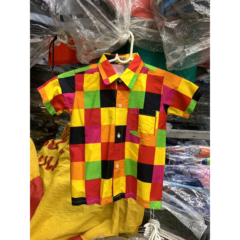 เสื้อเชิ้ตแหยมเด็ก เสื้อมะล่องก่องแก่งเด็ก ลายตาราง ย้อนยุคเด็ก แขนสั้น ผ้าcotton เนื้อดีค่ะ