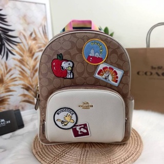 COACH X PEANUTS COURT BACKPACK IN SIGNATURE CANVAS WITH VARSITY PATCHES(C4115)