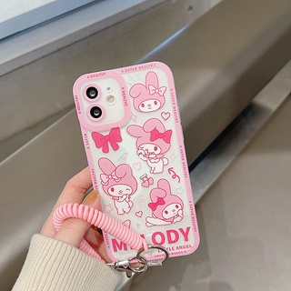 เคสมือถือ เคสไอโฟน เคสโทรศัพท์มือถือ ซิลิโคนนิ่ม แบบใส ลายการ์ตูนน่ารัก สีสันสดใส พร้อมสายรัดข้อมือ สําหรับ Iphone Apple