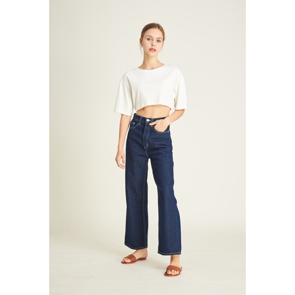 Ruthless Studio - Austin Jeans กางเกงยีนส์ทรงกระบอก เอวสูง ปลายขาพับ