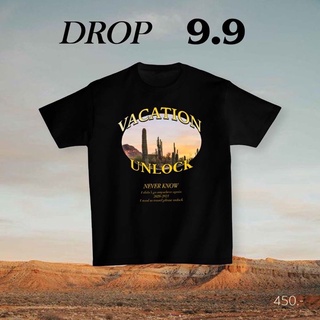 เสื้อยืดคอกลมQCLOTH เสื้อ Oversize พร้อมส่ง!! ลาย Vacation unlockS-3XL