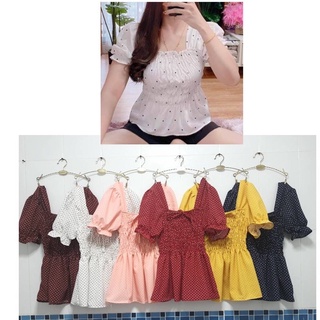เสื้อสม้อครอบอกผ้าไหมอิตาลีพิมพ์ลายจุดเล็ก(แขนสั้น)