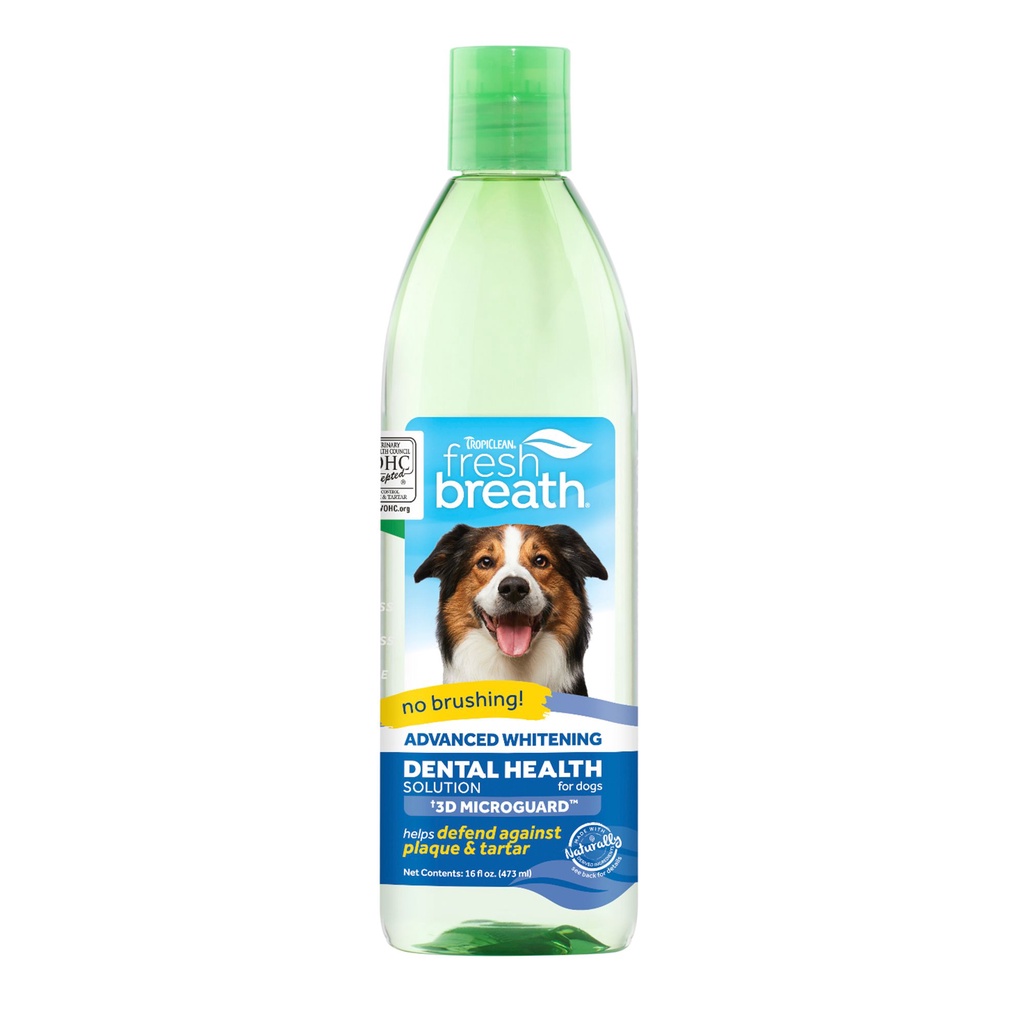 Tropiclean Fresh Breath Advanced Whitening 473 ml. สูตรฟันขาว น้ำยาดับกลิ่นปากสุนัข น้ำยาลดคราบหินปูนสุนัข