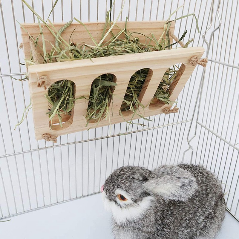 [new]Rabbit Wooden Hay Rack MultiFunctional Manger Grass Holder for