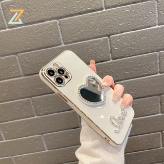 Zymello เคส OPPO A57 2022 A77 5G A15 A16 A12 A5S A7 A15S A3S A5 A54 4G A5 2020 A9 2020 A96 A93 A94 A74 5G เคสโทรศัพท์ซิลิโคนกระจกแต่งหน้าความรักหรูหราระดับพรีเมียม