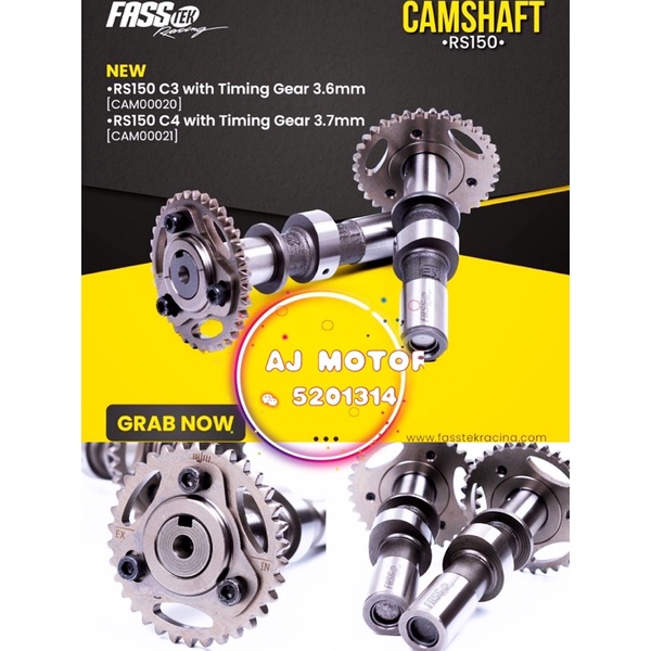 RS150 V1-V3 FASSTEK RACING CAMSHAFT 3.3 มม.C2 3.6 มม.C3 3.7 มม.C4 พร้อม TIMING GEAR HONDA RS RS RS15