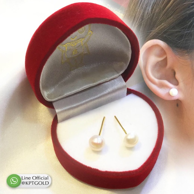 ต่างหูไข่มุกแท้ ก้านทองคำแท้ 96.5% น้ำหนัก 0.3 กรัม มีใบรับประกัน KPTGold เก็บเงินปลายทาง