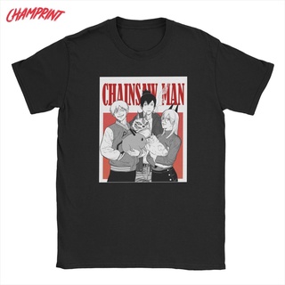 ใหม่ เสื้อยืดแขนสั้น คอกลม ผ้าฝ้าย 100% พิมพ์ลายการ์ตูนมังงะ Trio Chainsaw Man ของขวัญ สําหรับผู้ชาย และผู้หญิงS-5XL