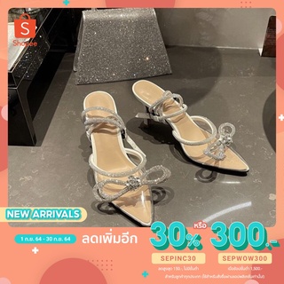 [ลด 30% โค้ด SEPINC30] รองเท้าส้นสูง รุ่นโบว์เพชรหัวแหลม