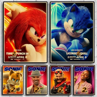 โปสเตอร์ภาพยนตร์ Comedy Action Sonic the Hedgehog 2 สไตล์เรโทร สําหรับตกแต่งผนังบ้าน บาร์ คาเฟ่ ห้อง