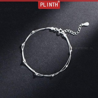 PLINTH สร้อยข้อมือเงินแท้ 925 งานลูกปัดงูแปดเหลี่ยมหลายชั้นข้อมือเรียบง่ายดี526