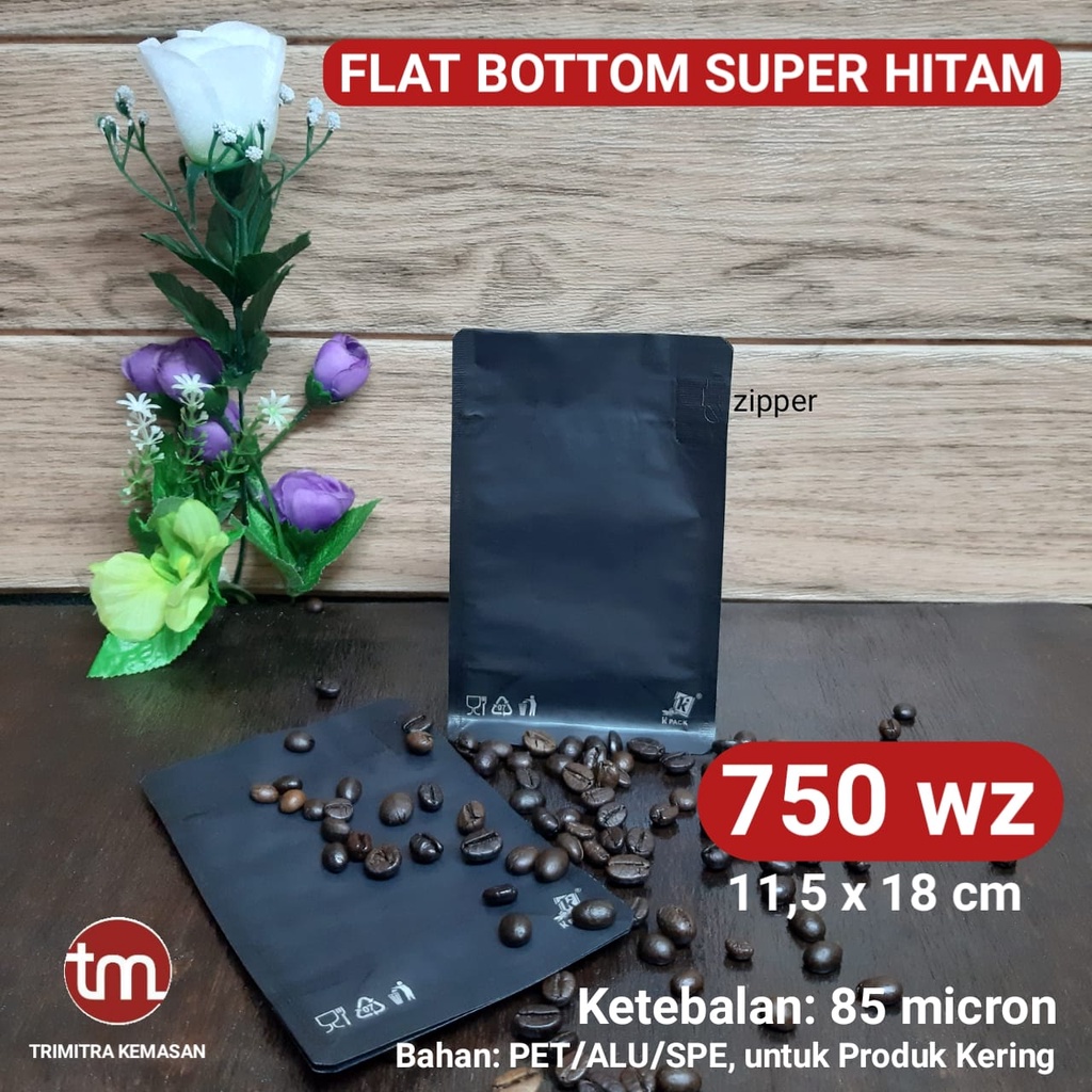 FLAT BOTTOM 750 GR คลิปฟอยล์สีดําพลาสติก ZIPPER (FB SUPER BLACK 750)