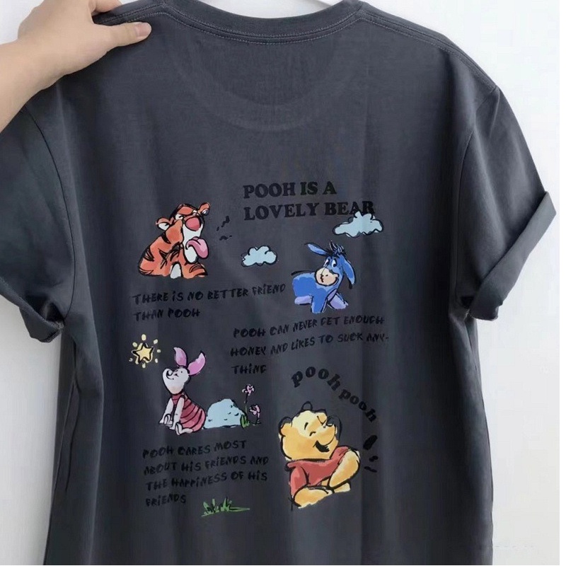 Polyesterเวอร์ชั่นเกาหลีของหลวมแขนสั้นเรียบง่ายน่ารักการ์ตูนวัยรุ่นนักเรียนคู่ยืดขนาดใหญ่ใหม่