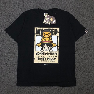 A BATHING APE เสื้อยืด KAOS APE X ONEPIECE BABY MILO WANTED สีดํา พรีเมี่ยม